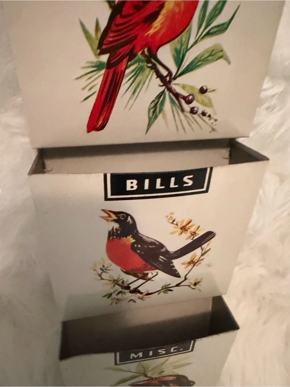Vintage Bird Wall Organizer - Yellow, Red, Black Bird Motifs
